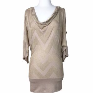 Vintage Arden B Chevron  Open Back Tunic Top Gold Beige Color Size XS